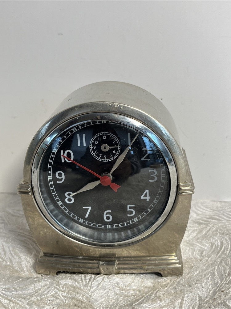 Pottery Barn Chrome Table Clock Nickel Finish Alarm Deco Look