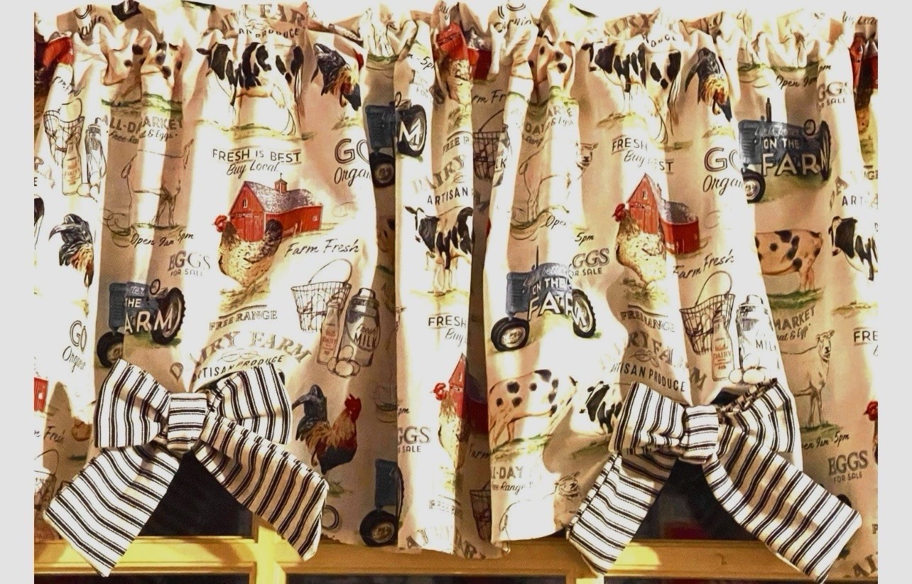 Farmhouse Dairy Valance Kitchen Curtain W/bows 43"W x 14”L Gift For Country Gal gallery