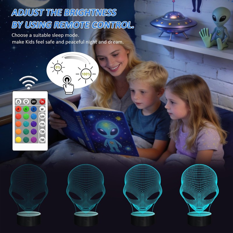 FULLOSUN 3D Night Light Alien Illusion Lamp, LED Martian Medium, Blue-Alien gallery