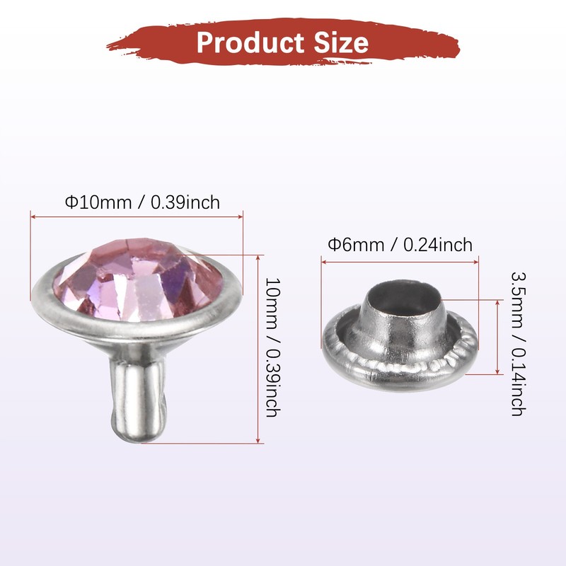 Clear Rhinestone Rivets [50pcs] - Crystal Rivets - [Pink - 0.39 IN] gallery