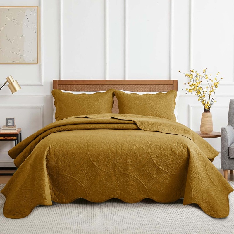 Embossed Floral Bedspread Set Soft Reversible Coverlet Quilt Bedding Sets Queen gallery