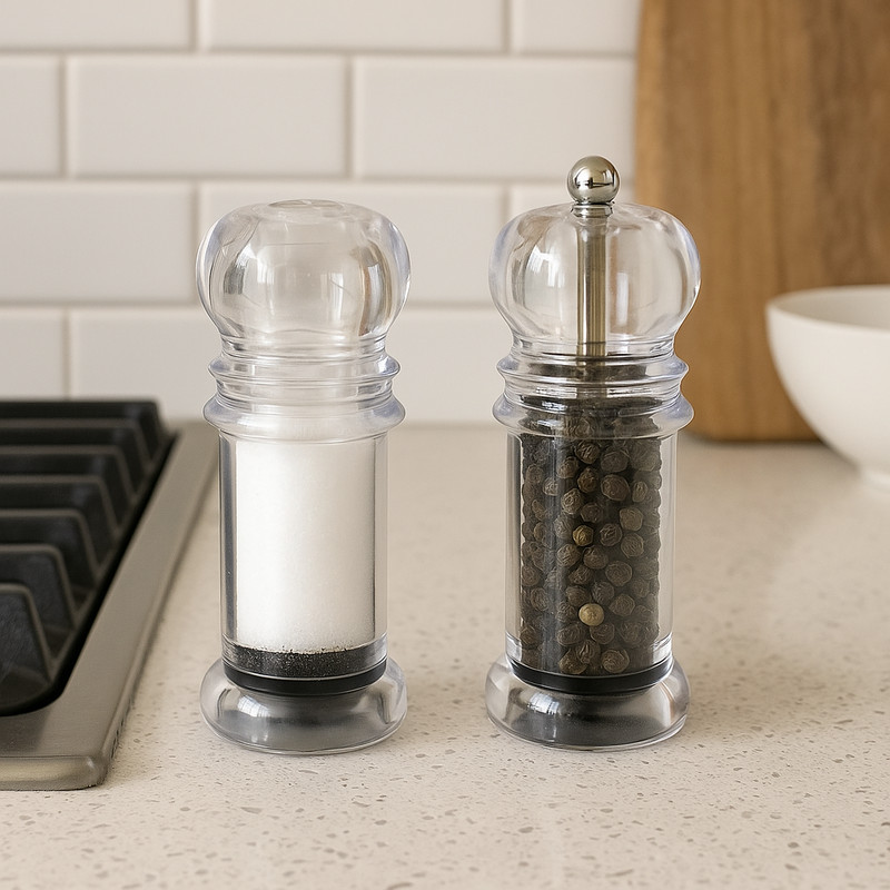 Salt Shaker & Pepper Mill Set Promotional Priced Acrylic Clear Plastic gallery