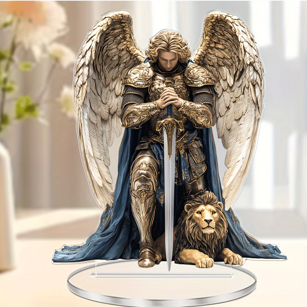 1pc Archangel Michael Acrylic Desktop Decoration Perfect Religious Angel Statue gallery