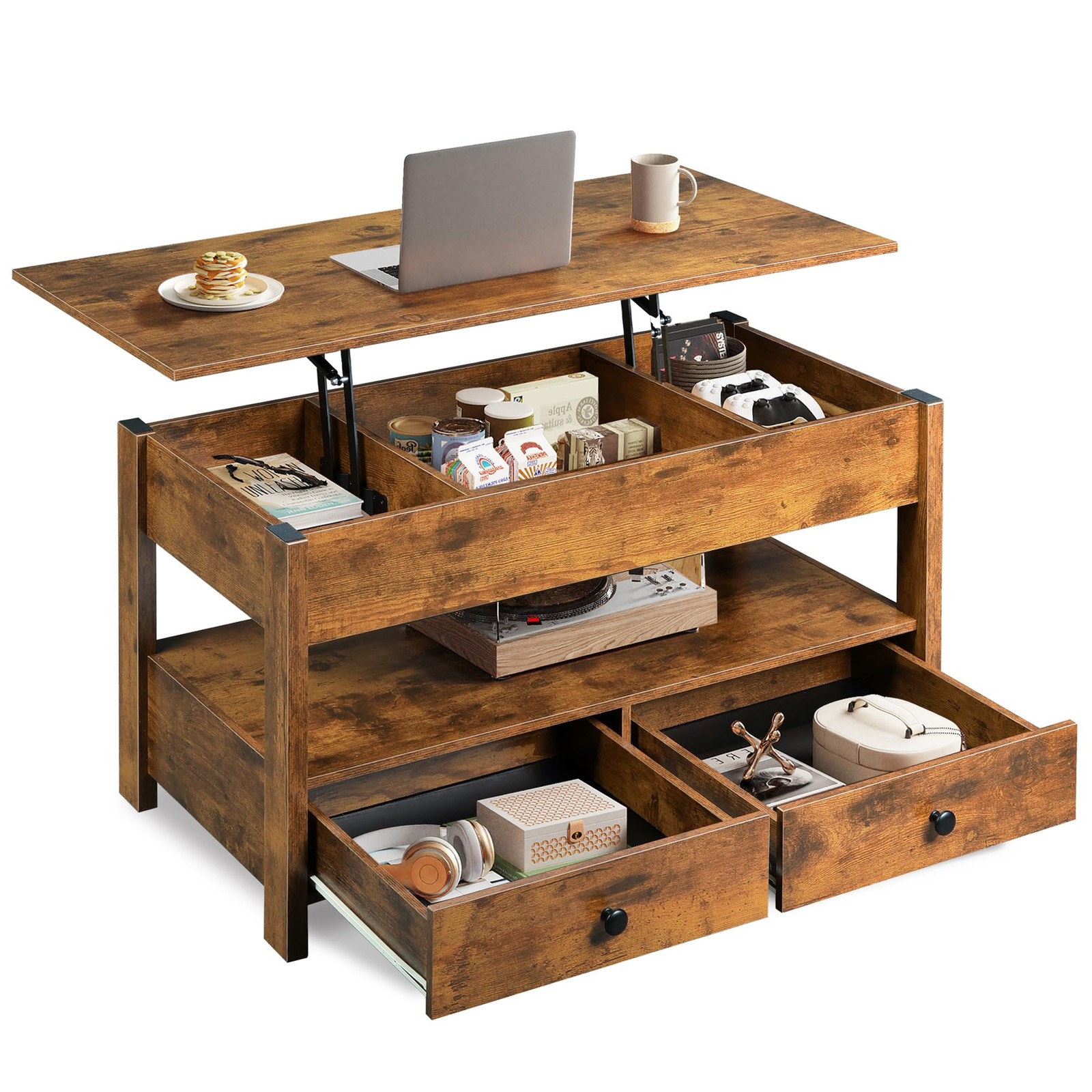 Coffee Table, Lift Top Coffee Table with 2 Drawers, Large Storage and Open Shelf gallery