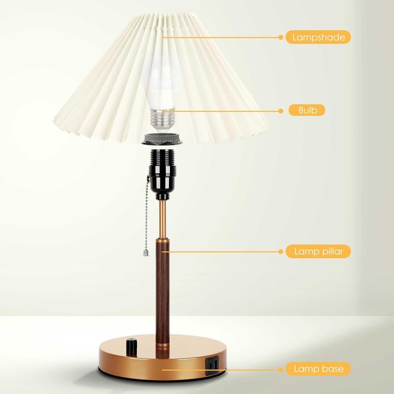 Bedside Table Lamp, Stepless Dimmable Lamp with USB Charging Ports for Bedroo... gallery