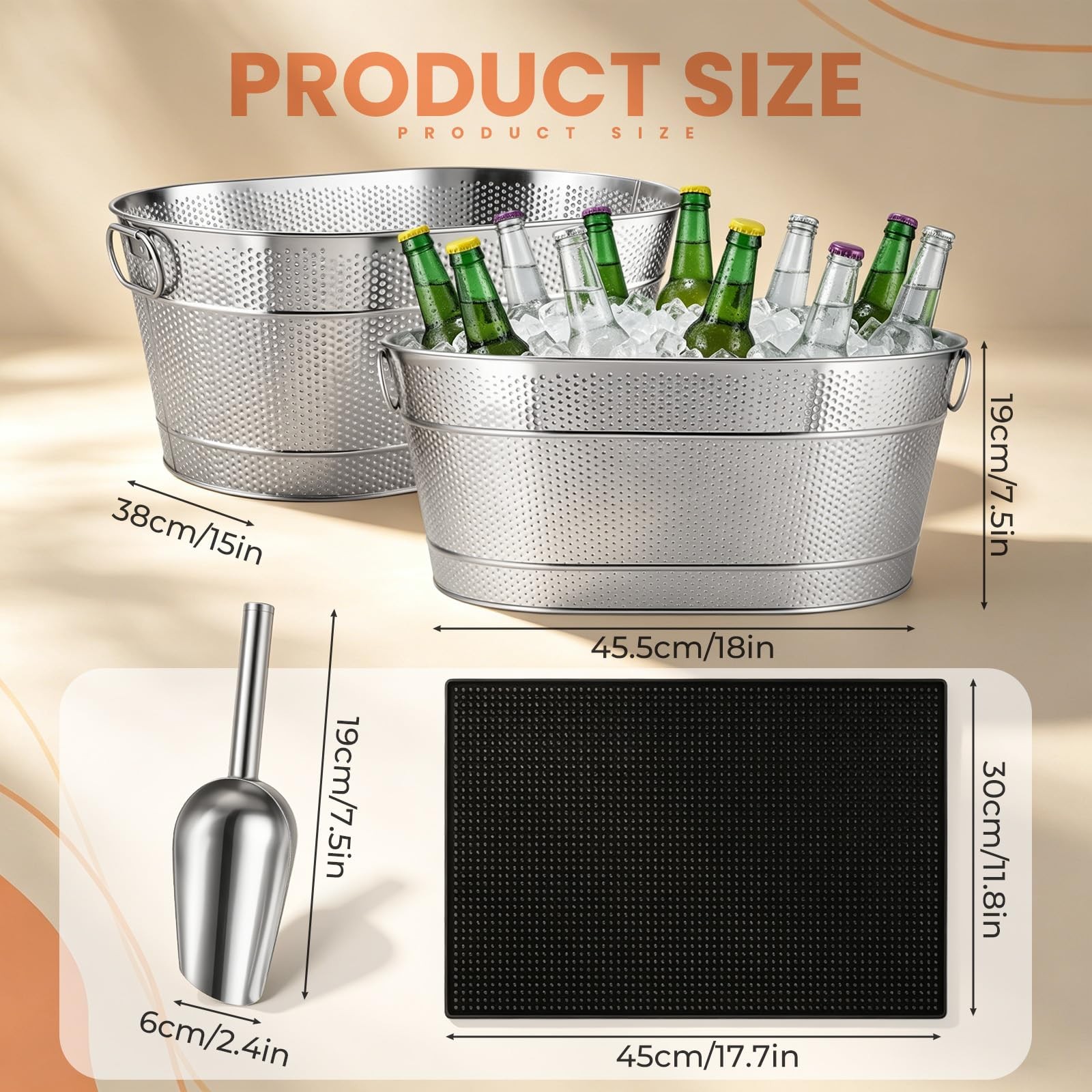 2 Set 4 Gallon Galvanized Beverage Tub Include 2 Ice Buckets with Handle 2 Ic... gallery