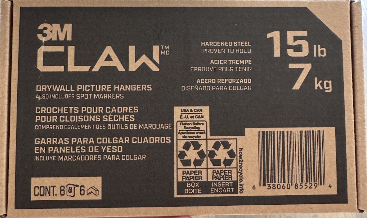 3M CLAW(TM) 15 lb. Drywall Picture Hanger With Spot Marker, Heavyweight 6 Pack gallery