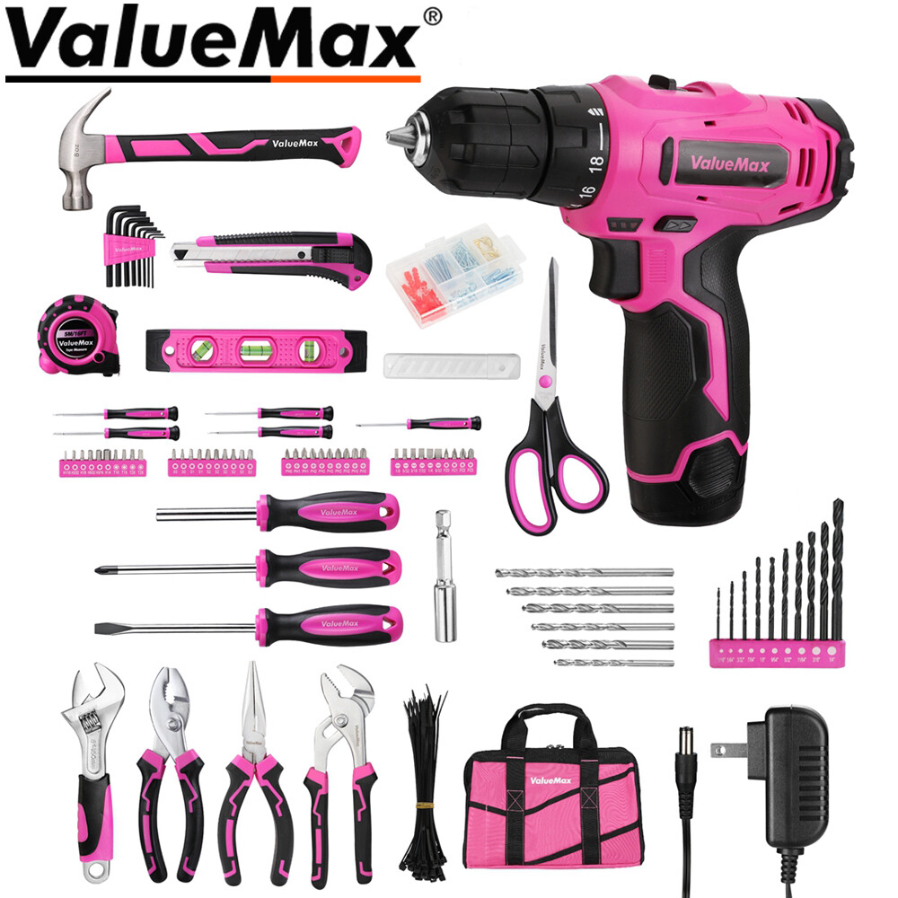 ValueMax 233PC Home Tool Kit Pink Tool Set Cordless Drill Tool w/Basic Drill Set gallery