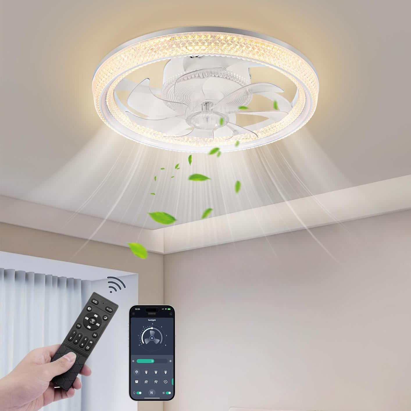 Modern Ceiling Fan with Light Flush Mount Celing Fan with Dimmable Led Light US gallery