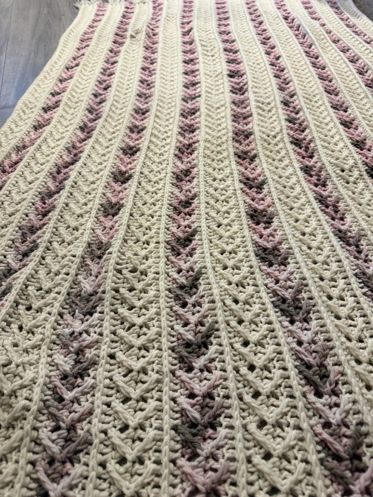 Soft Pink and Cream Wool Blend Knit Blanket - 42x70 Inches Light Bohemian Throw gallery