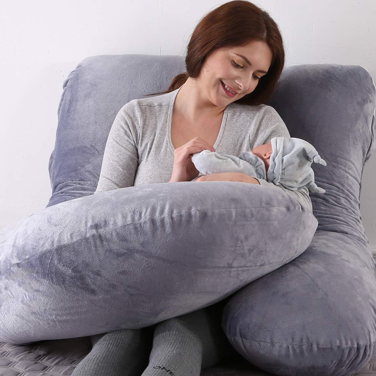 Pregnancy Pillow J/U-Shape Full Body Pillow 100% Cotton Maternity Support Pillow gallery