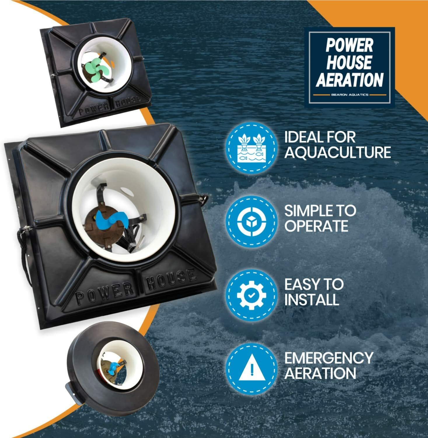 F500 Surface Aerator: .5HP, 115V, 100' cord; complete unit with black sq float gallery