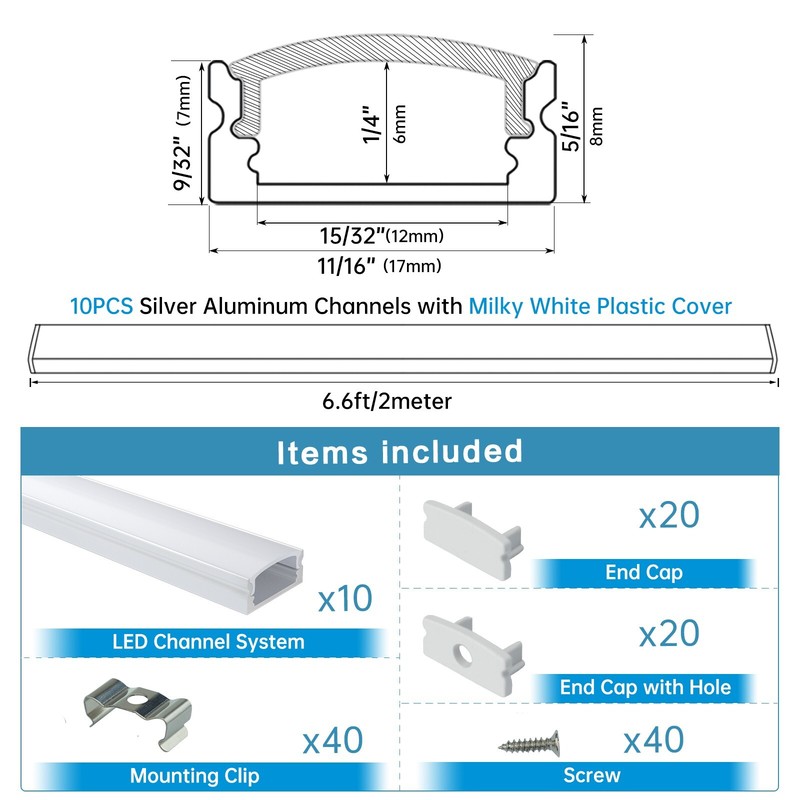 Muzata 10Pack 6.6FT/2M U Shape LED Aluminum Channel with Milky White Cover U1SW gallery