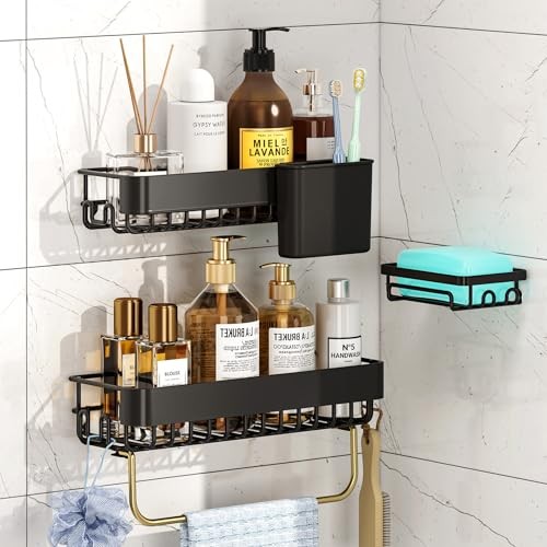 Shower Caddy Adhesive 4-Piece Rust-Resistant Shower Shelves, No-Drill Black gallery