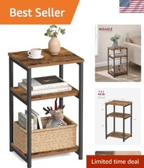 Compact 3-Shelf Side Table – Versatile Rustic Brown & Black Finish for Any Room