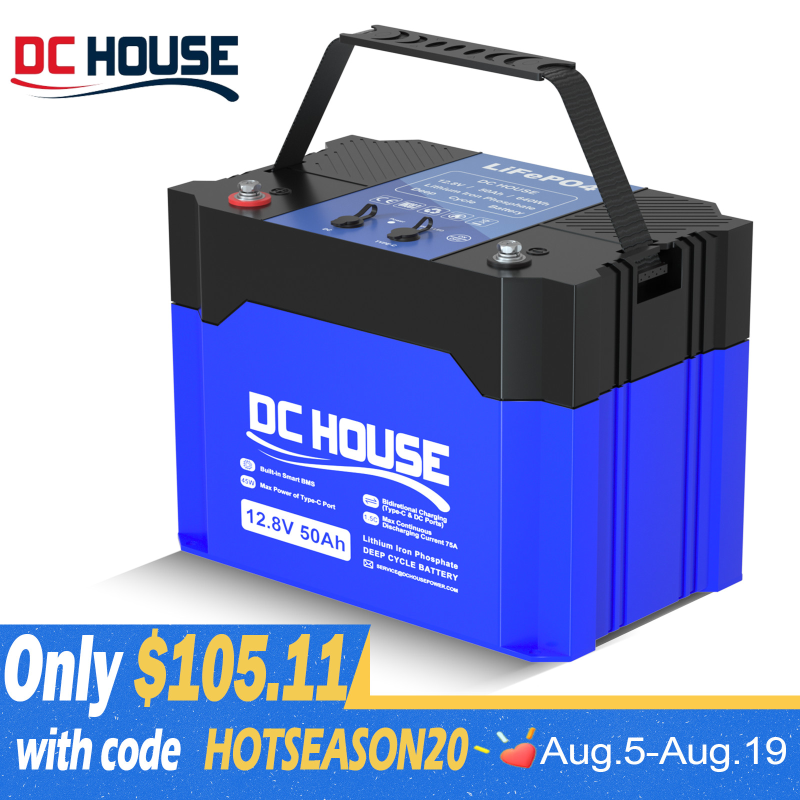 12V 50Ah Portable LiFePO4 Lithium Battery Deep Cycle RV Solar Camping Off-grid gallery