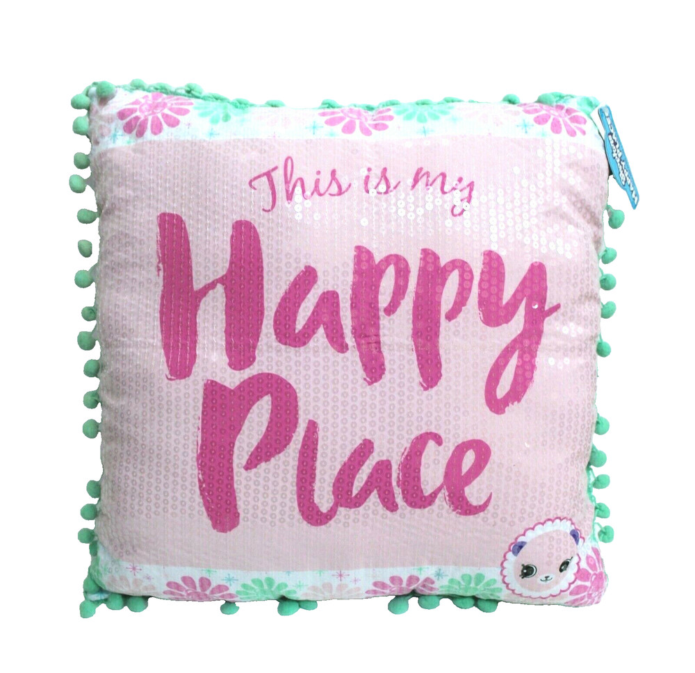 Shopkins Happy Places Sequins Pompom Trim Throw Toss Pillow Pink NEW