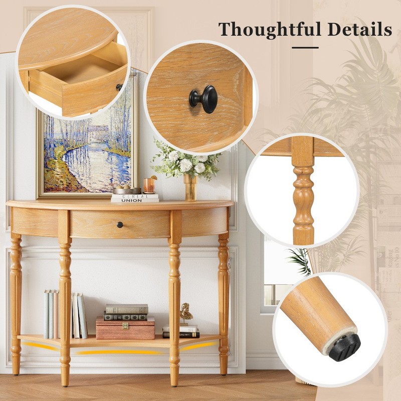 Side table with drawers, shelves, and metal drawer handles gallery