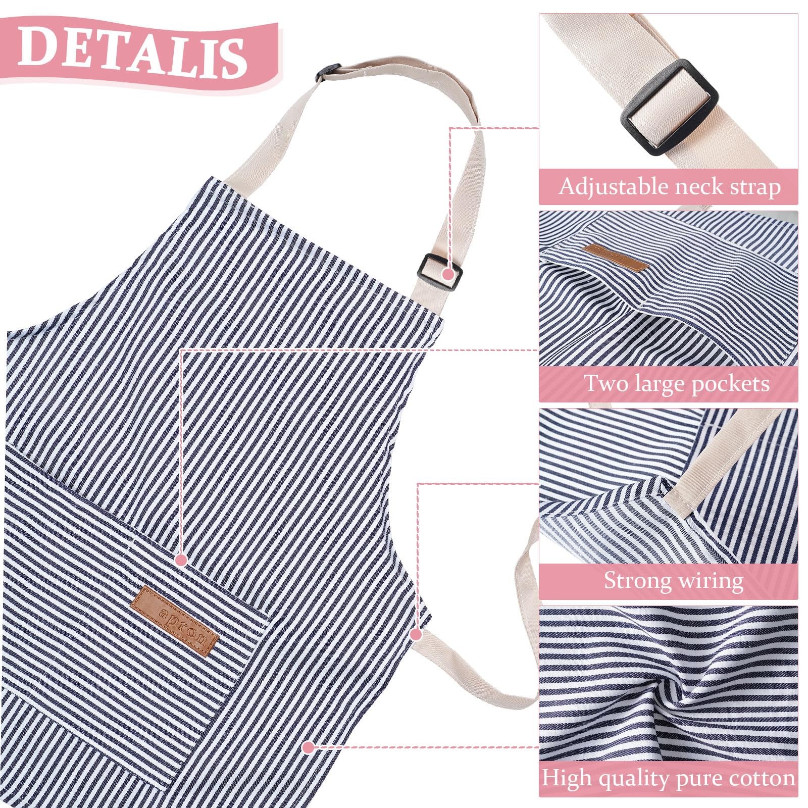 2 PCS Kids Apron Adjustable Cotton Toddler Cooking Stripe Chef Baking Pockets gallery