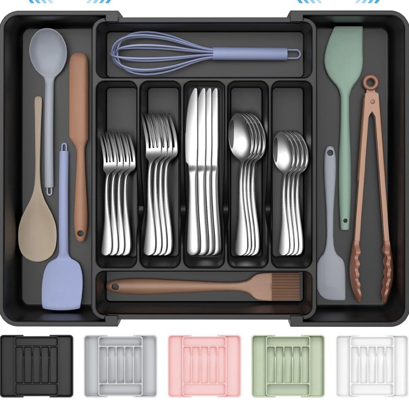 Extra Large Expandable Silverware Organizer –BPA-Free Food-Safe Cutlery Black gallery