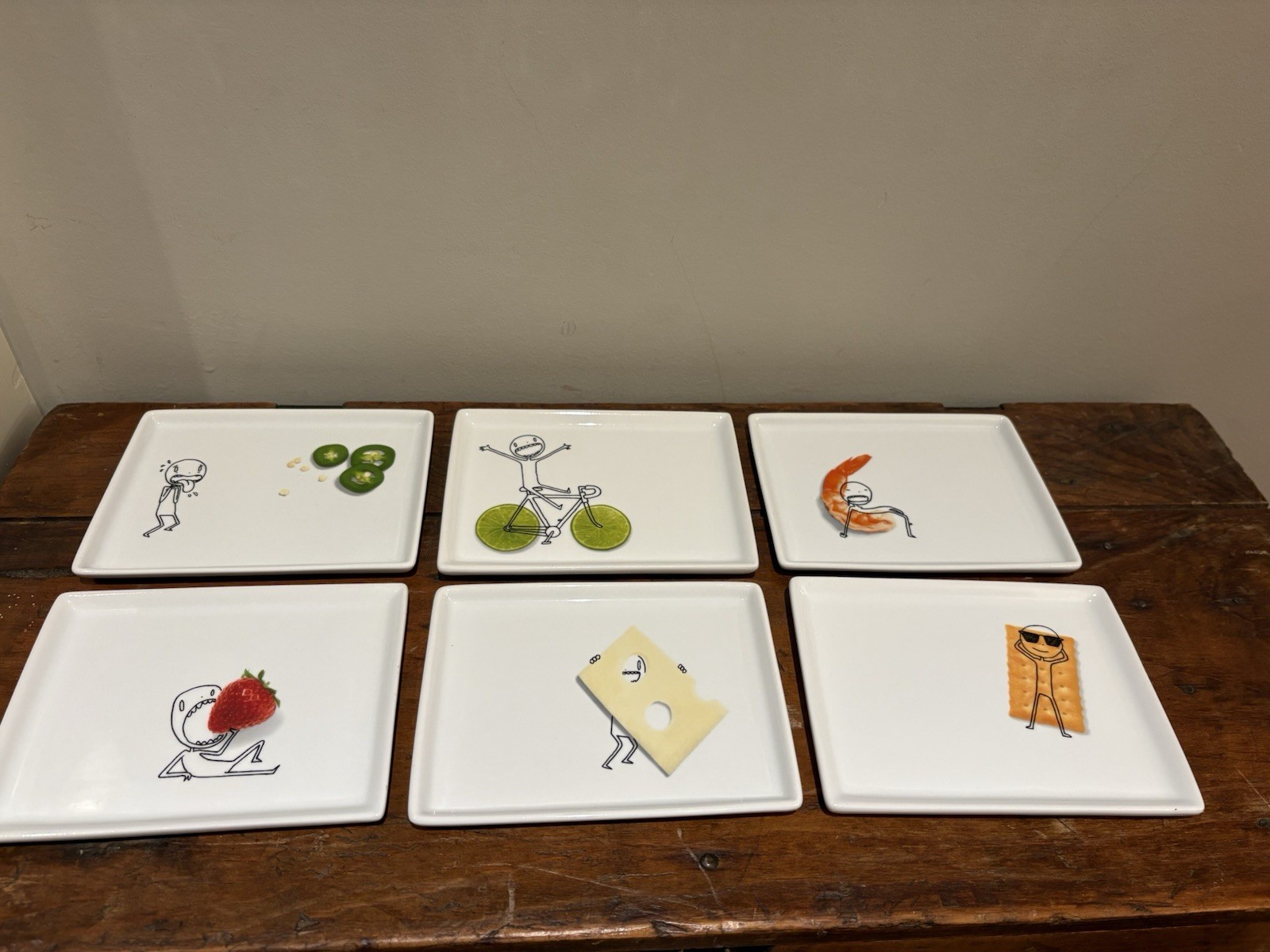 Rare Retired CB2 Oliver Stick Figure Appetizer Plates Set of 6 Whimsical & Funny gallery