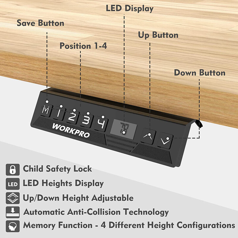 WORKPRO 48in Electric Standing Desk Adjustable Workbench Wooden Top 500 LBS Load gallery