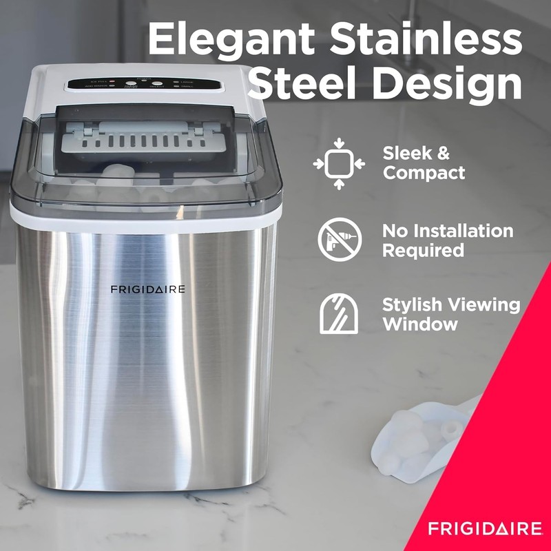 Frigidaire Portable Ice Machine Countertop Ice Maker 26lbs Stainless Steel gallery
