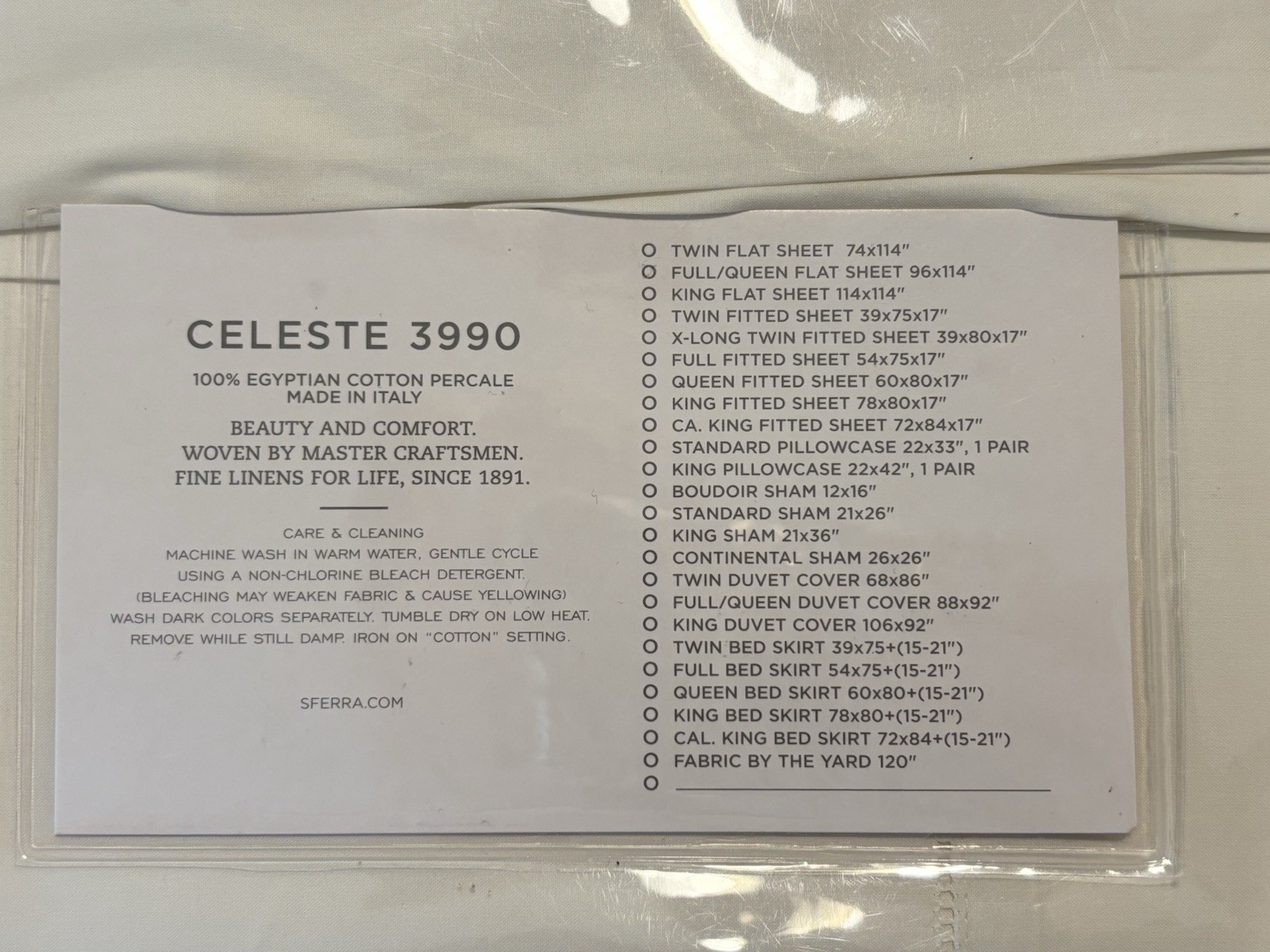 SFERRA 3990 CELESTE IVORY FULL QUEEN FLAT SHEET 96x114 New In Package gallery