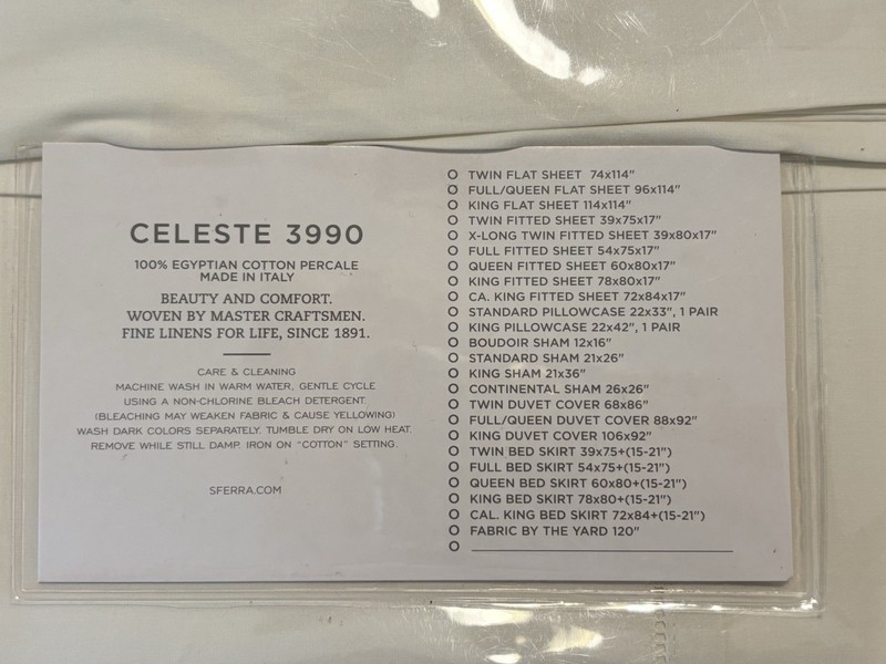 SFERRA 3990 CELESTE IVORY FULL QUEEN FLAT SHEET 96x114 New In Package gallery