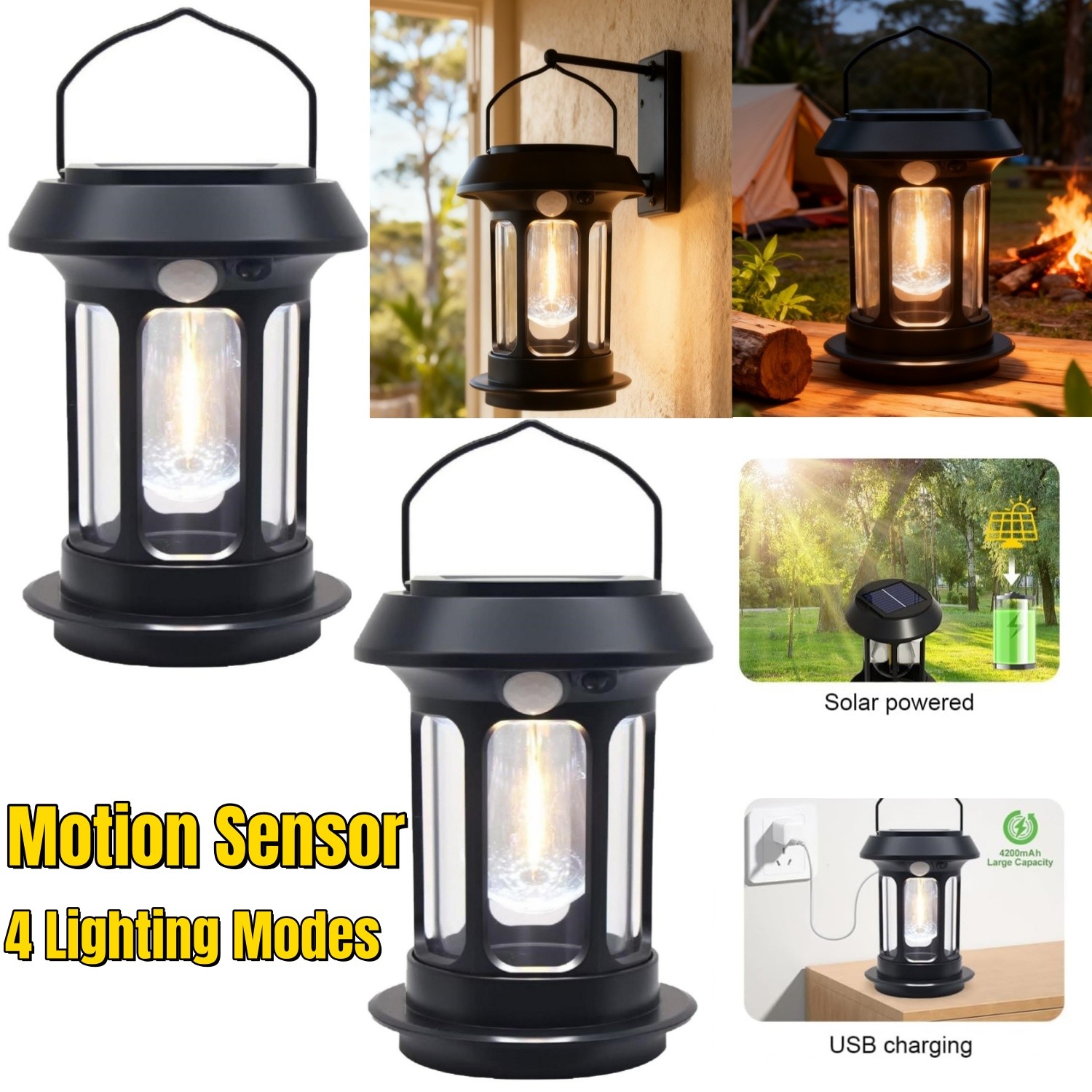 2X Solar Garden Rechargeable Hanging Light Portable Camping Motion Sensor Lamp gallery