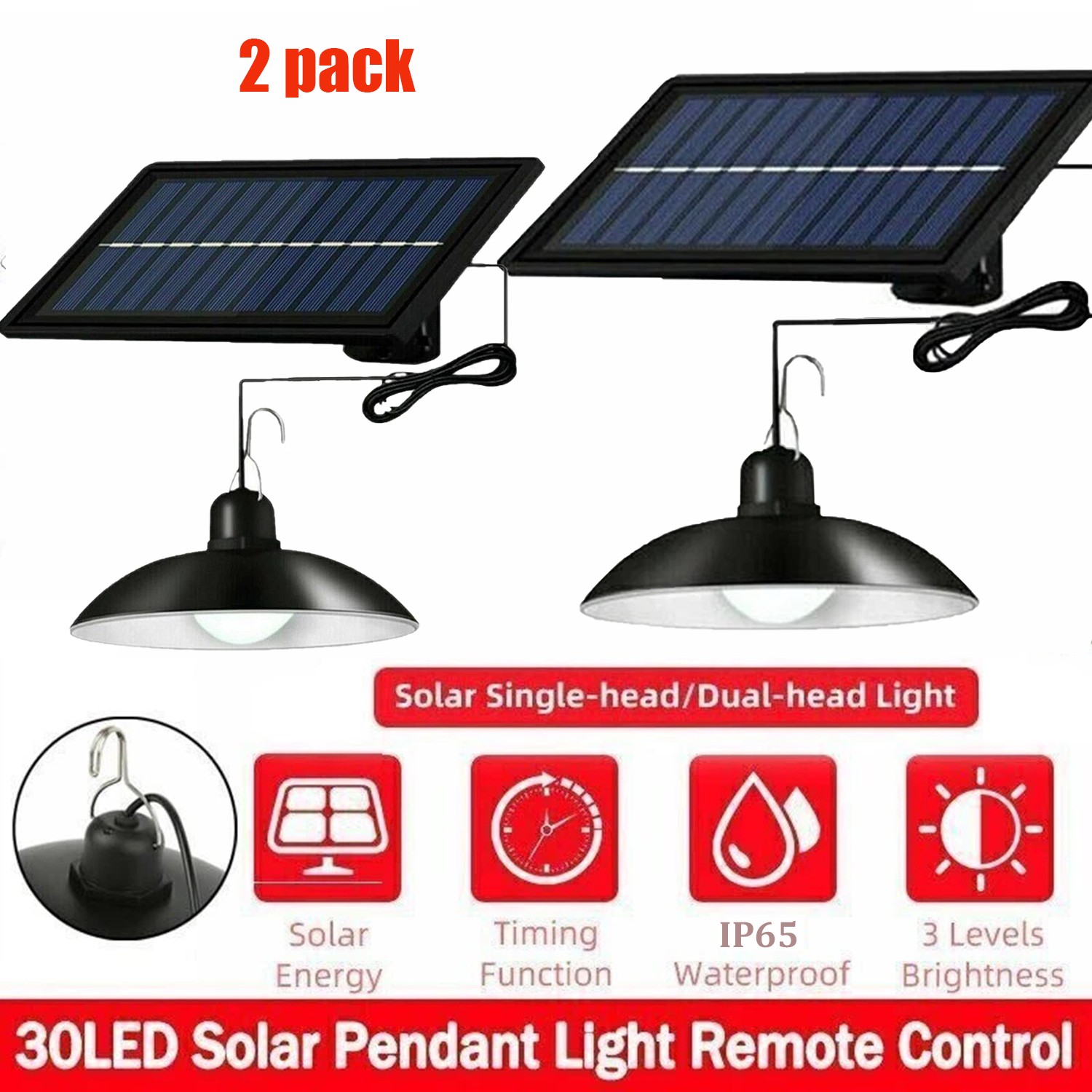 2X LED Solar Pendant Light Outdoor Indoor Solar Powered Motion Sensor Shed Light gallery