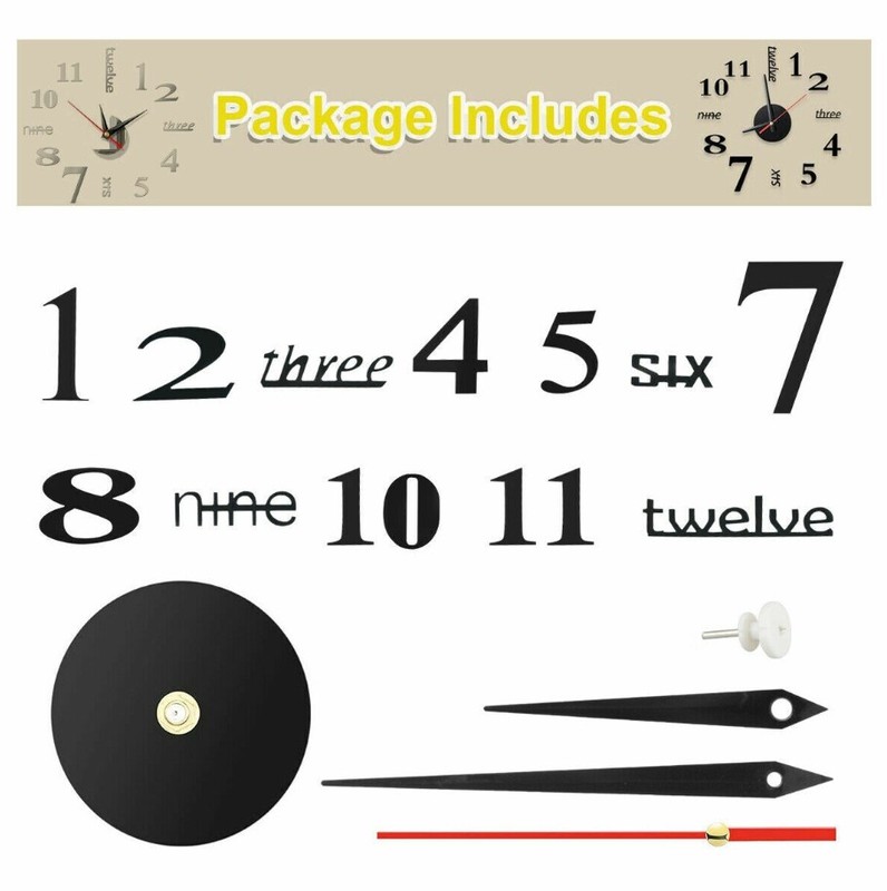 3D Large Mirror Surface Wall Clock Modern DIY Sticker Office Home Shop Art Decor gallery