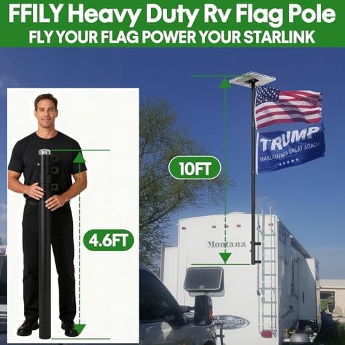Telescoping RV Ladder Flag Pole, 10 FT Heavy Duty 10FT+RV Ladder Mount Black gallery