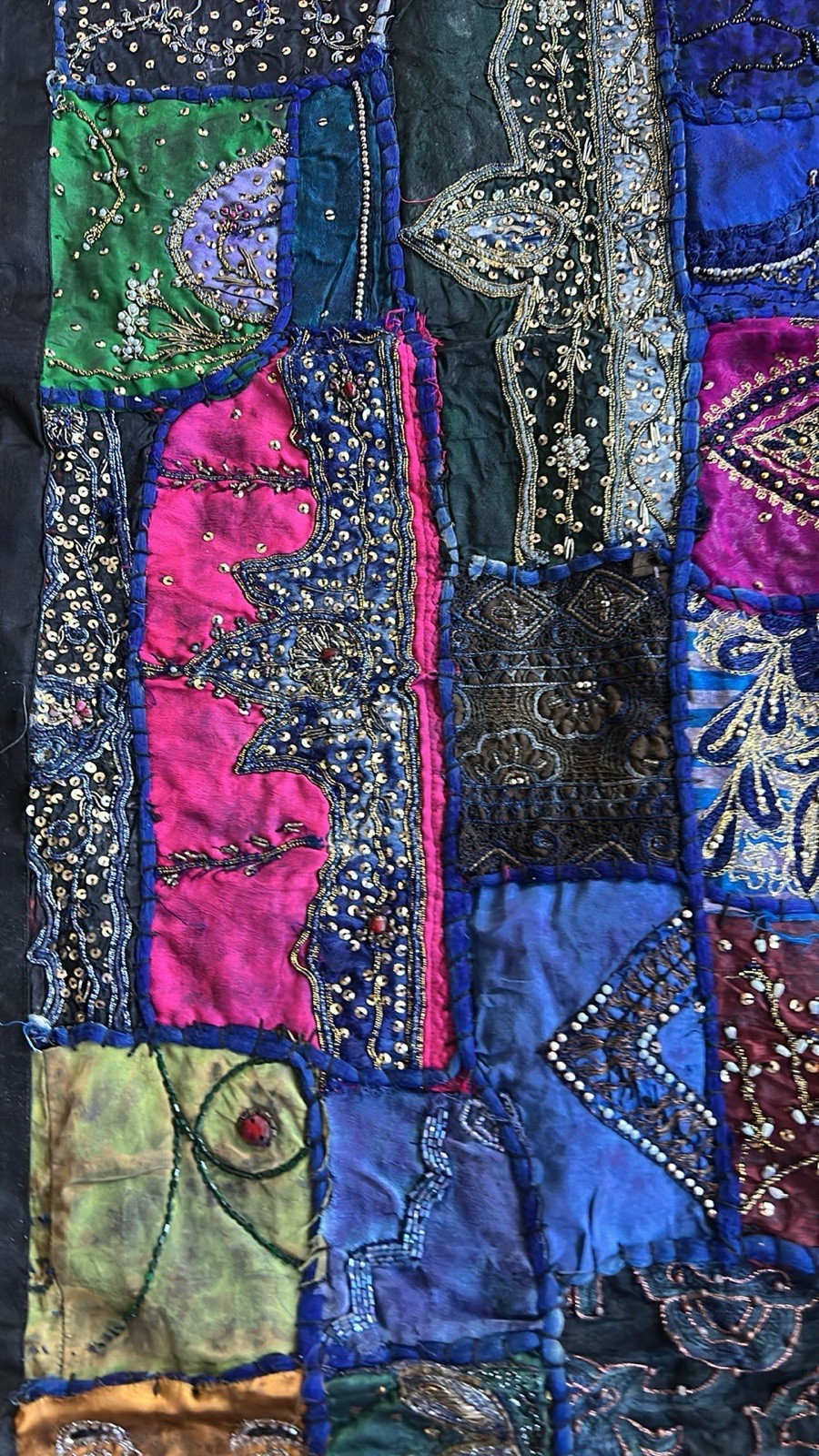 New Patchwork Embroidered Beaded Tapestry Wall Multicolor 58”x38.5” gallery