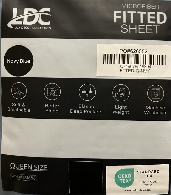 LDC Lux Decor Oeko Tex Microfiber Queen Fitted Sheet Only with 16” Pockets Blue gallery
