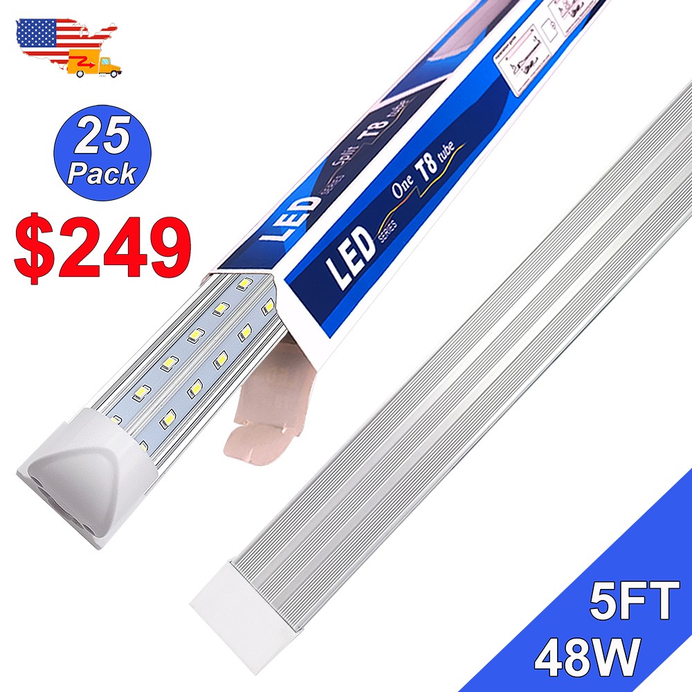 25 Pack T8 Integrated Led Tube Light Bulbs 5Ft 48W 6500K Linkable Office Lights gallery
