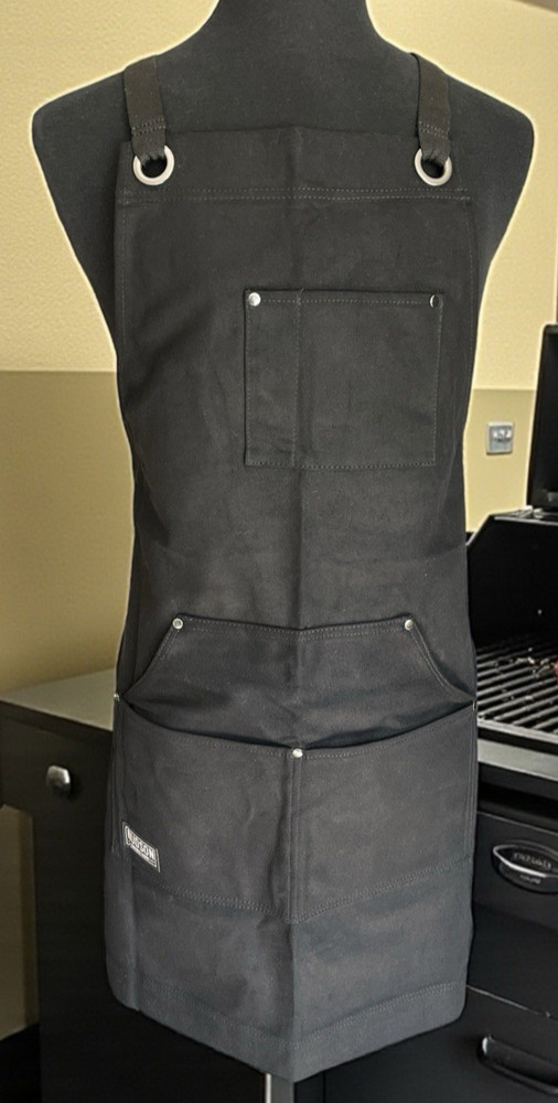Canvas Work Apron HUDSON Durable Goods Black Waxed Pockets Carpentry Welder BBQ
