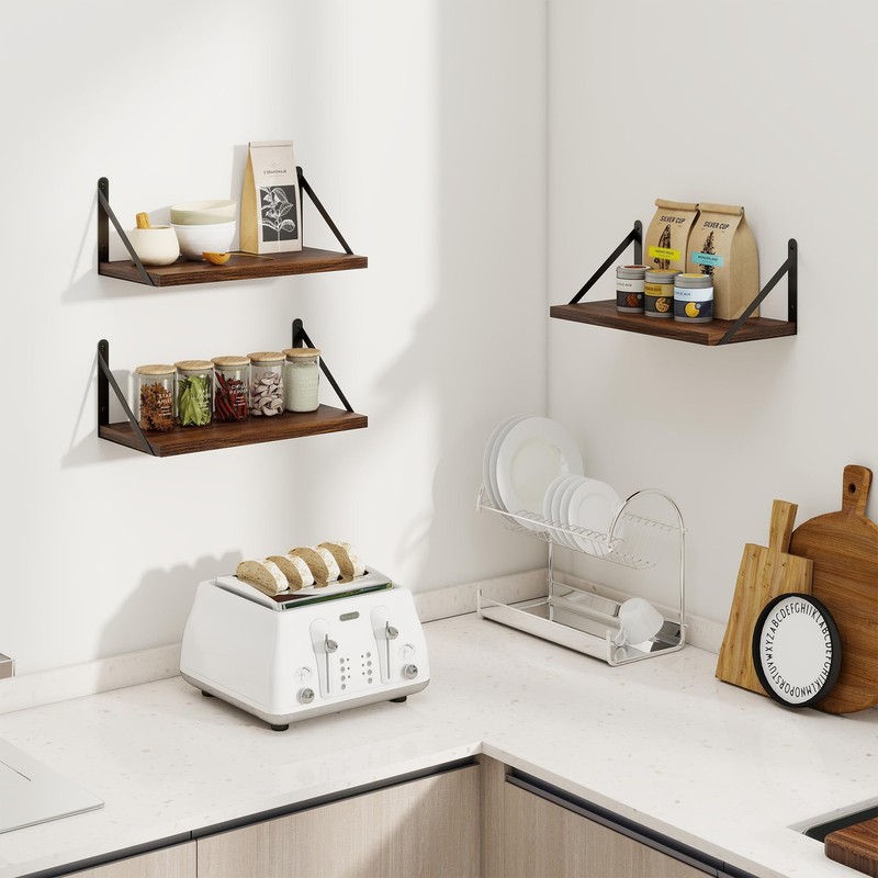3 PCS Floating Shelves Wall Mounted Bookshelf Decorative Rack Walnut Color gallery