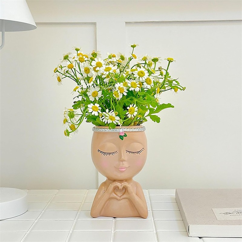Head Planter Pot With Heart Hand Face Flower Pot w/Hole For Indoor Outdoor Plant gallery
