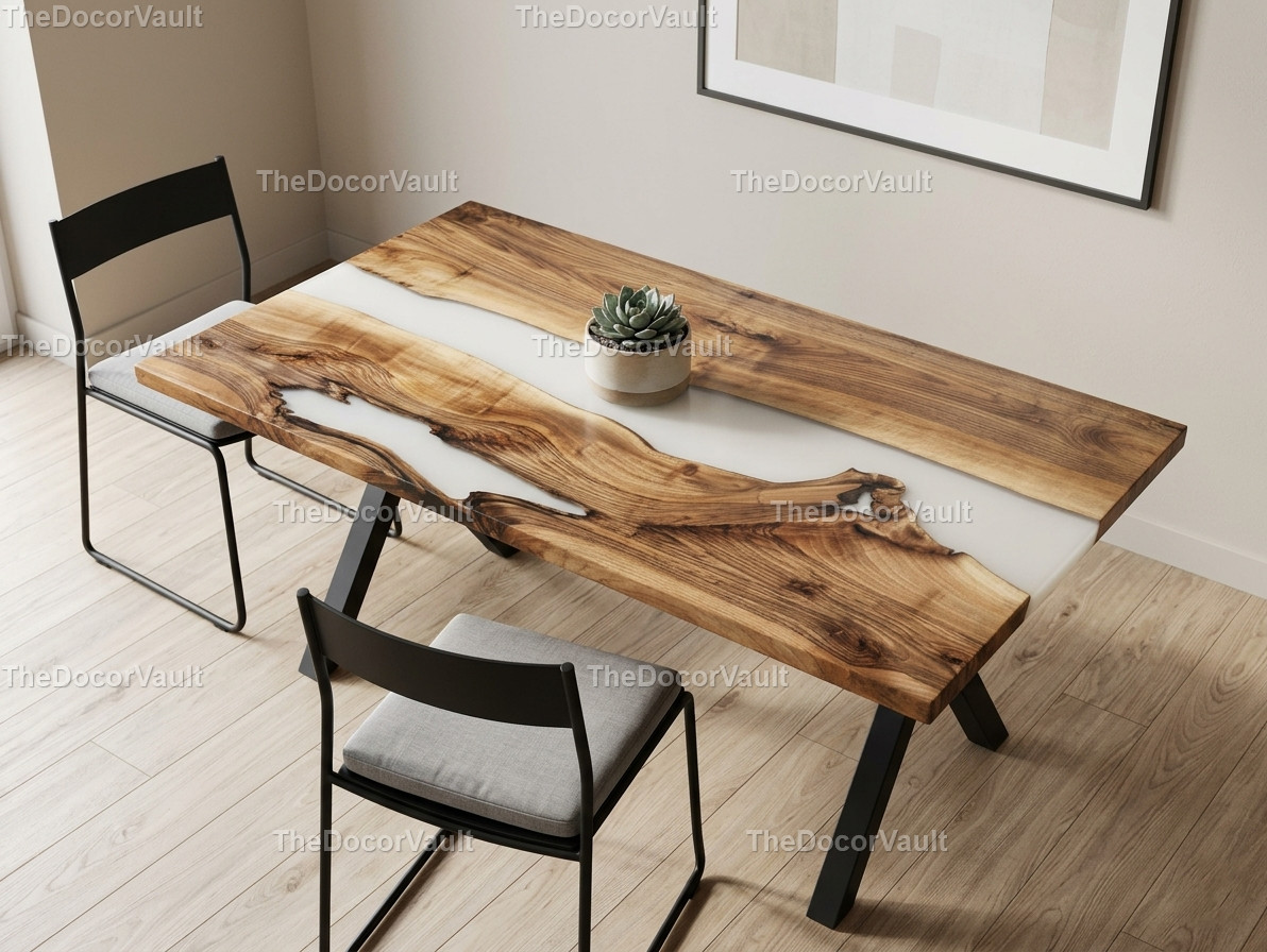 White Epoxy River Table Top – Live Edge Wood Dining Table – Custom Size Dining.. gallery