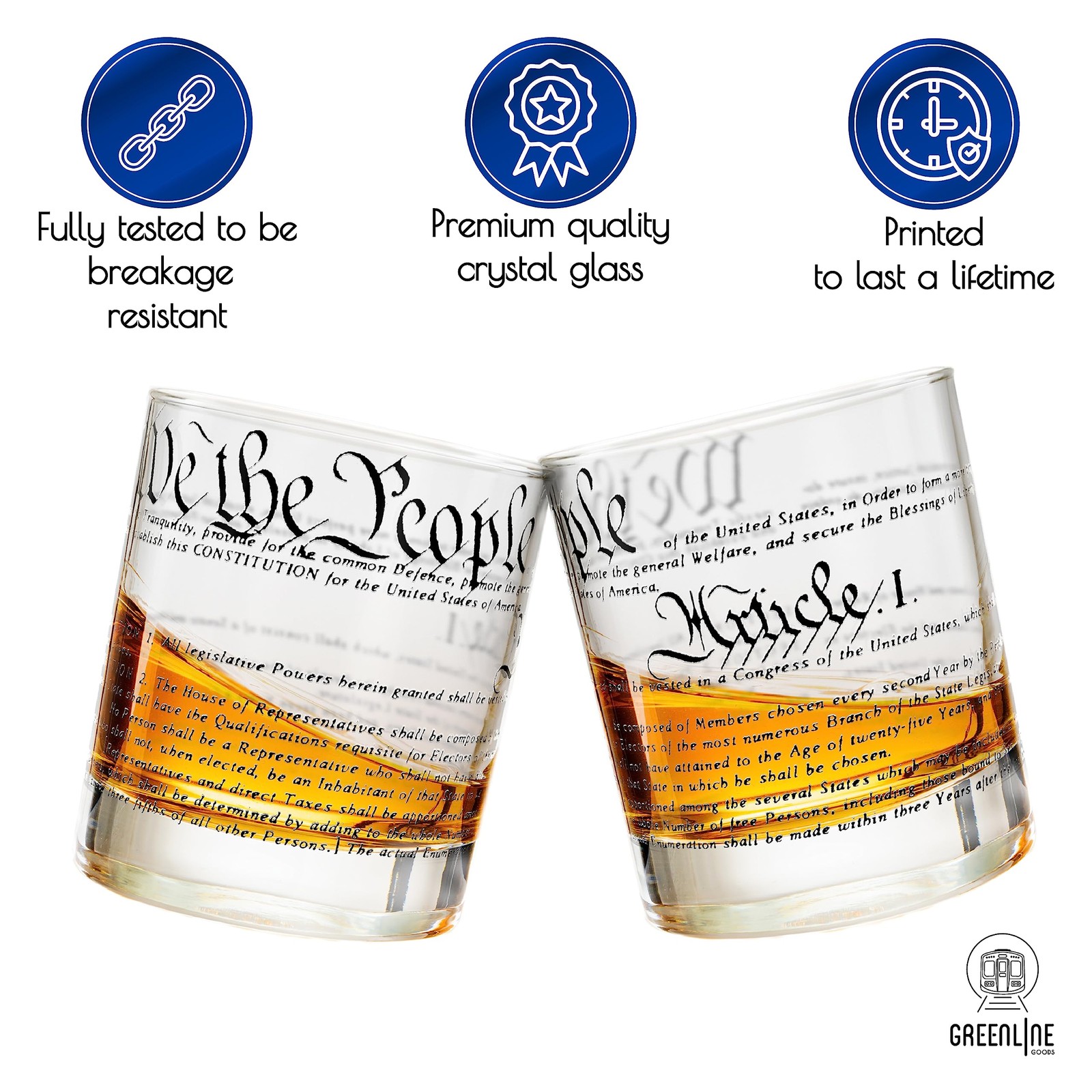 Greenline Goods Whiskey Glasses – United States 10 Ounces, US Constitution gallery