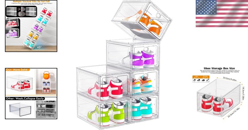 Shoe Storage Box Clear Stackable Shoe Organizer with Magnetic Door 6 Pack gallery