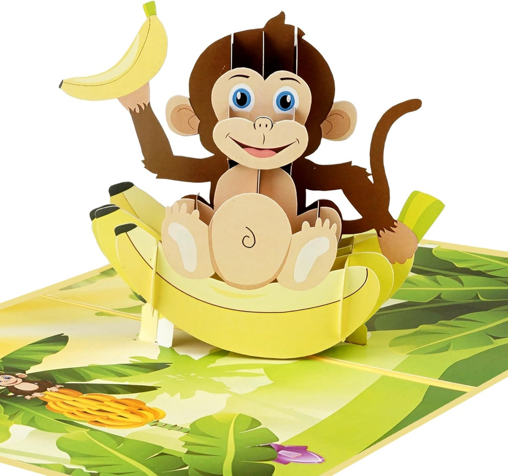 Funny Monkey 3D Pop-Up Greeting Card – You’re Awesome, Animal Theme, Encourageme