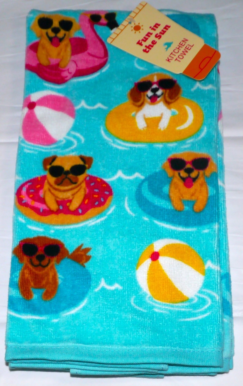 NEW Mainstream 2 Pk Velour Terrycloth Kitchen Towels Summer Puppies Dogs Bulldog gallery