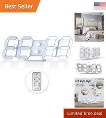 9.7” Modern 3D LED Wall Clock with Snooze & Remote – Perfect Night Light