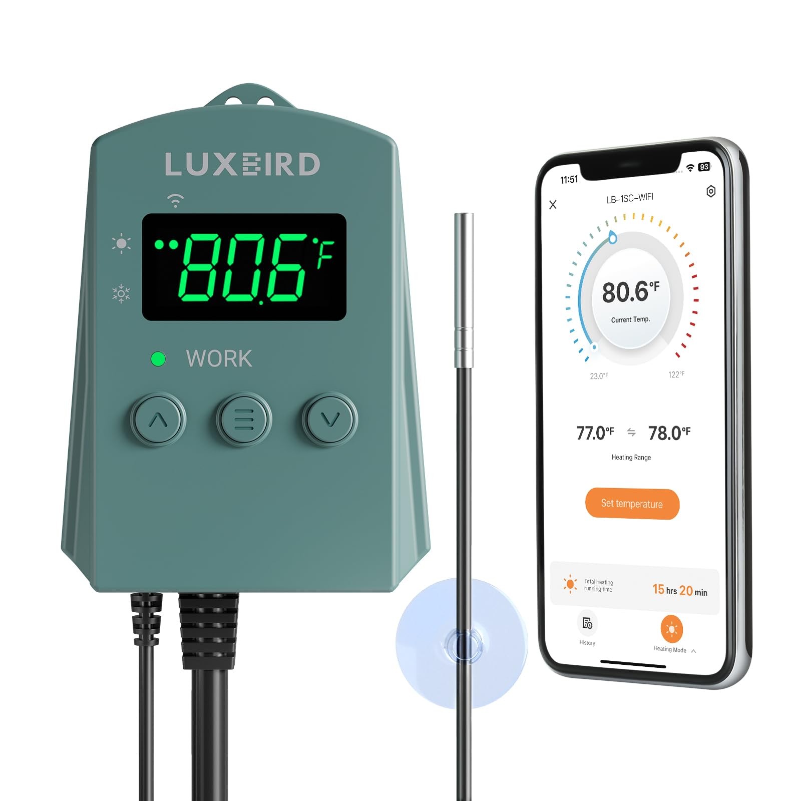 WiFi Digital Heat Mat Thermostat Controller, 32-113°F with Heating Cooling Mo... gallery