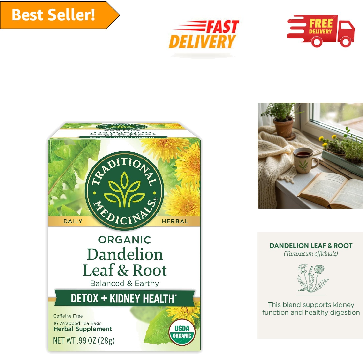 16 Count Dandelion Root Tea Bags - Caffeine-Free Detox & Digestion Helper gallery