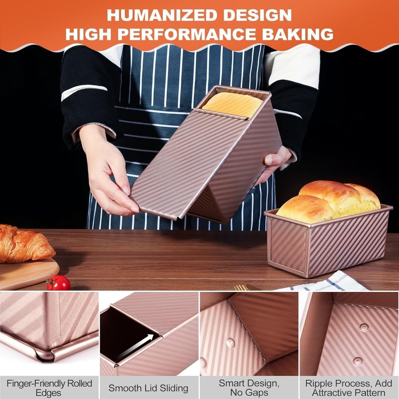 2 Pack Pullman Loaf Pan with Lid, 1 lb/0.5 lb Dough Capacity, Premium Non-Stick gallery