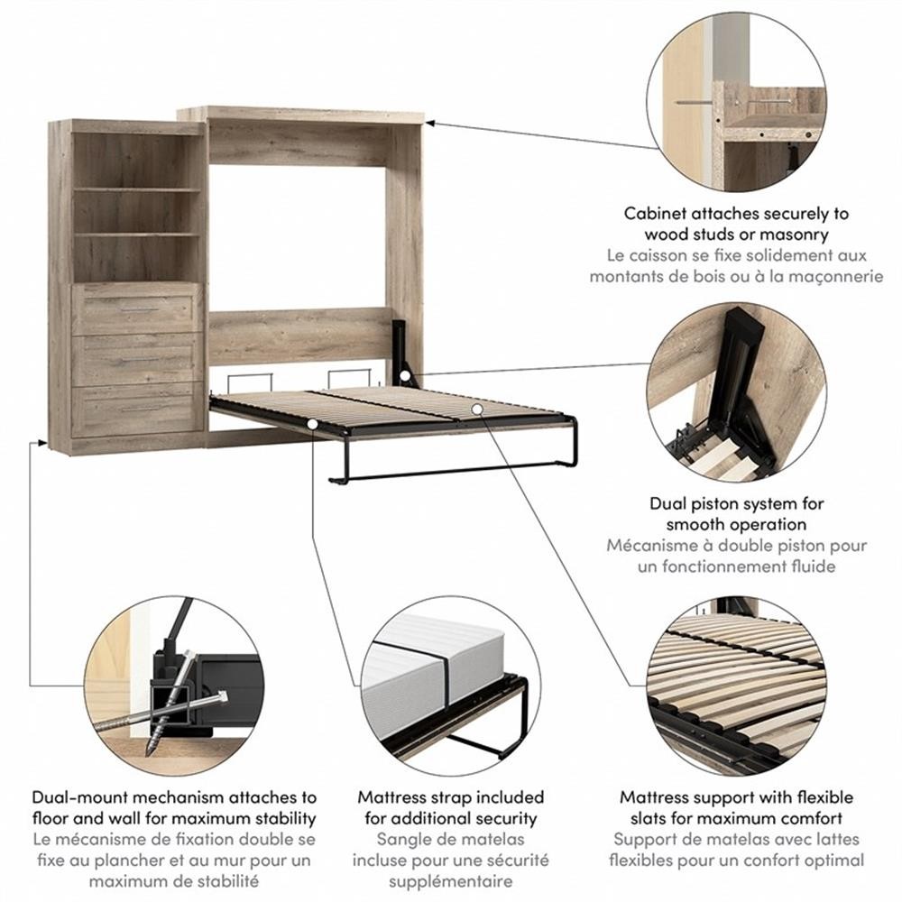 Pemberly Row Queen Murphy Bed & Shelving Unit withDrawers (101W) in Rustic Brown gallery