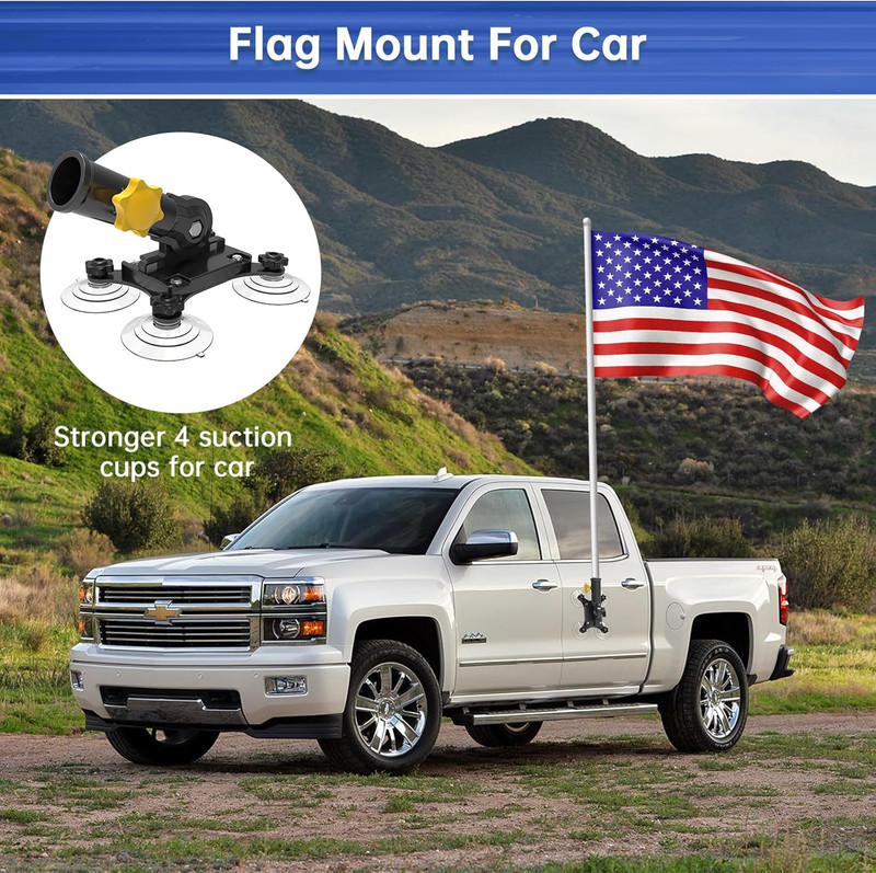 RV Flag Pole Mount with Suction Cups - Adjustable No Drill Holder for Vehicles gallery